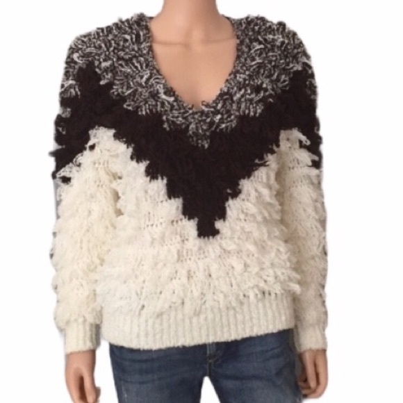 Vintage Cristina’s Shag Tangle V Neck Brown White Sweater - Picture 1 of 7